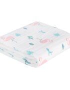 Akuku Patura multifunctionala din muselina pentru bebelusi Flamingo 110x105 cmtesatura usoara din bumbacutilizare caruciorpatutscaun automaterial respirabil