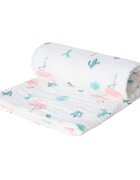 Akuku Patura multifunctionala din muselina pentru bebelusi Flamingo 110x105 cmtesatura usoara din bumbacutilizare caruciorpatutscaun automaterial respirabil