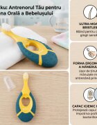 Akuku Periuta de dinti First brush AlbastruGalben pentru bebelusi si copiiperi moimaner siliconcapac inclusrecomandat pentru 0-2 ani