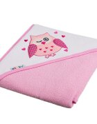 Akuku Prosop de baie cu gluga 80x80 cm din bumbac Bufnita roz