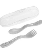 Akuku Set 2 tacamuri Gri in cutiuta transparenta de depozitaremateriale sigure fara BPAforme rotunjite sigure pentru gingiile copiilorpotrivit in calatorii si acasa