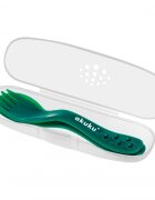 Akuku Set 2 tacamuri Verde in cutiuta transparenta de depozitaremateriale sigure fara BPAforme rotunjite sigure pentru gingiile copiilorpotrivit in calatorii si acasa