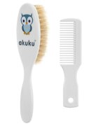 Akuku Set perie de par si pieptene cu peri naturali Bufnita Alb