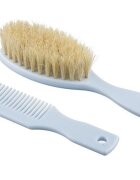 Akuku Set perie de par si pieptene cu peri naturali Bufnita Albastru
