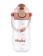 Akuku Sticla de apa pentru copii Cappuccino cu pai utilizare gradinitascoala sistem dublu de utilizare material tritan capacitate 480ml prevazuta cu maner si curea transport inchidere de siguranta