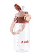 Akuku Sticla de apa pentru copii Cappuccino cu pai utilizare gradinitascoala sistem dublu de utilizare material tritan capacitate 480ml prevazuta cu maner si curea transport inchidere de siguranta
