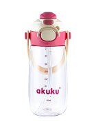 Akuku Sticla de apa pentru copii Roz cu pai utilizare gradinitascoala sistem dublu de utilizare material tritan capacitate 480ml prevazuta cu maner si curea transport inchidere de siguranta