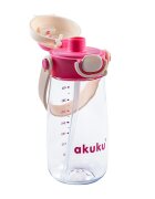 Akuku Sticla de apa pentru copii Roz cu pai utilizare gradinitascoala sistem dublu de utilizare material tritan capacitate 480ml prevazuta cu maner si curea transport inchidere de siguranta