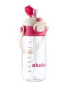 Akuku Sticla de apa pentru copii Roz cu pai utilizare gradinitascoala sistem dublu de utilizare material tritan capacitate 480ml prevazuta cu maner si curea transport inchidere de siguranta