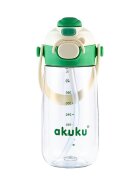 Akuku Sticla de apa pentru copii Verde cu pai utilizare gradinitascoala sistem dublu de utilizare material tritan capacitate 480ml prevazuta cu maner si curea transport inchidere de siguranta