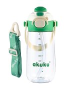 Akuku Sticla de apa pentru copii Verde cu pai utilizare gradinitascoala sistem dublu de utilizare material tritan capacitate 480ml prevazuta cu maner si curea transport inchidere de siguranta