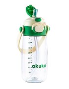 Akuku Sticla de apa pentru copii Verde cu pai utilizare gradinitascoala sistem dublu de utilizare material tritan capacitate 480ml prevazuta cu maner si curea transport inchidere de siguranta