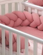 AMY Aparatoare laterala pat bumper impletit cu inchidere velcro bumbac tricot roz 180x21 cm