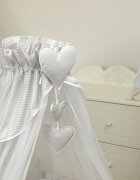 AMY Baldachin din tul pentru patut bebe Bear Heart Gri 160 x 600 cm suport de prindere inclus