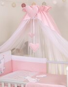 AMY Baldachin din tul pentru patut bebe Bear Heart Roz 160 x 600 cm suport de prindere inclus