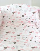 AMY Set lenjerie din bumbac cu protectie laterala pentru pat bebe 120 x 60 cm Inimioare