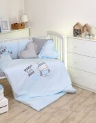 AMY Set lenjerie din bumbac cu protectie laterala pentru pat bebelusi Hero Blue 120 x 60 cm