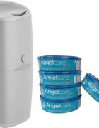 ANGELCARE Cos ermetic pentru scutece Gri capacitate pana la 140 scutece usor de utilizat si curatat cu 5 rezerve Classic incluse care blocheaza mirosurile bacteriile si germenii