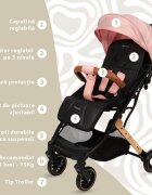 APPEKIDS Carucior sport Travel Pink ultracompact tip troller suspensii spatar reglabil suport picioare ajustabil bara frontala detasabila