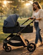 APPEKIDS Carucior transformabil 2 in 1 pentru copii Elite Navy Grey cu suspensii sezut reversibil accesorii greutate suportata 22 kg