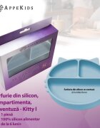 APPEKIDS Farfurie compartimentata din silicon cu ventuza Kitty Aqua Blue