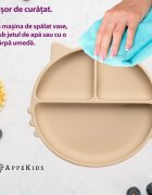 APPEKIDS Farfurie compartimentata din silicon cu ventuza Kitty Bubble Beige