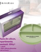 APPEKIDS Farfurie compartimentata din silicon cu ventuza Kitty Raw Green