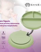APPEKIDS Farfurie compartimentata din silicon cu ventuza Kitty Raw Green