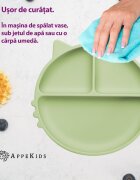 APPEKIDS Farfurie compartimentata din silicon cu ventuza Kitty Raw Green