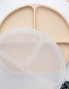 APPEKIDS Farfurie compartimentata din silicon cu ventuza si capac Bubble Beige