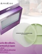 APPEKIDS Farfurie compartimentata din silicon cu ventuza si capac Raw Green