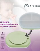 APPEKIDS Farfurie compartimentata din silicon cu ventuza si capac Raw Green