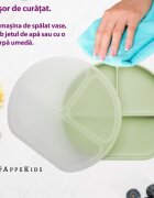 APPEKIDS Farfurie compartimentata din silicon cu ventuza si capac Raw Green
