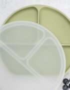APPEKIDS Farfurie compartimentata din silicon cu ventuza si capac Raw Green