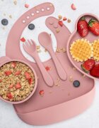 APPEKIDS Set diversificare din silicon 5 piese Panda Old Rose