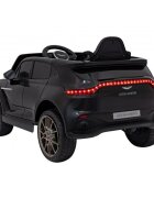 Aston Martin Masinuta electrica pentru copii DBX negru 100W cu telecomanda suspensii lumini panou audio scaun piele si roti din spuma Eva