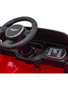 Aston Martin Masinuta electrica pentru copii DBX rosu 100W cu telecomanda suspensii lumini panou audio scaun piele si roti din spuma Eva