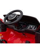 Aston Martin Masinuta electrica pentru copii DBX rosu 100W cu telecomanda suspensii lumini panou audio scaun piele si roti din spuma Eva