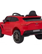 Aston Martin Masinuta electrica pentru copii DBX rosu 100W cu telecomanda suspensii lumini panou audio scaun piele si roti din spuma Eva