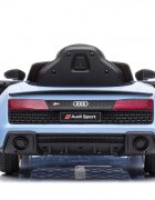 Audi Masinuta electrica copii R8 Blue-Grey cu licentaacumulator 12V 78Wscaun din piele si roti EVA bluetooth display usi cu deschidere muzicaUSB lumini LED oglinzi retrovizoare pornire la butonsarcina maxima 30 kg