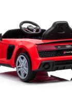 Audi Masinuta electrica copii R8 Red cu licentaacumulator 12V 78Wscaun din piele si roti EVA bluetooth display usi cu deschidere muzicaUSB lumini LED oglinzi retrovizoare pornire la butonsarcina maxima 30 kg