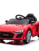 Audi Masinuta electrica copii R8 Red cu licentaacumulator 12V 78Wscaun din piele si roti EVA bluetooth display usi cu deschidere muzicaUSB lumini LED oglinzi retrovizoare pornire la butonsarcina maxima 30 kg