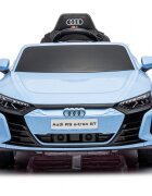 Audi Masinuta electrica pentru copii E-tron GT Blue 70W cu echipare premium si licenta oglinzi retrovizoare scaun din piele roti din spuma evalumini LEDcentura de sigurantamufa MP3slot usbcard microSDbluetooth