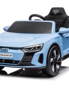 Audi Masinuta electrica pentru copii E-tron GT Blue 70W cu echipare premium si licenta oglinzi retrovizoare scaun din piele roti din spuma evalumini LEDcentura de sigurantamufa MP3slot usbcard microSDbluetooth