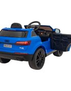 Audi Masinuta electrica pentru copii Q7 New Lift albastru 70W cu telecomanda pornire lenta panou o scaun piele si roti din spuma Eva