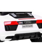Audi Masinuta electrica pentru copii R8 alb 70W cu telecomanda lumini suspensii scaun piele si roti din spuma Eva