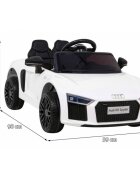 Audi Masinuta electrica pentru copii R8 alb 70W cu telecomanda lumini suspensii scaun piele si roti din spuma Eva