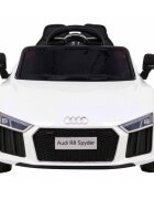 Audi Masinuta electrica pentru copii R8 alb 70W cu telecomanda lumini suspensii scaun piele si roti din spuma Eva