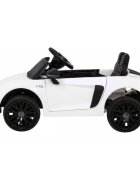 Audi Masinuta electrica pentru copii R8 alb 70W cu telecomanda lumini suspensii scaun piele si roti din spuma Eva