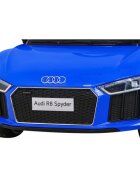Audi Masinuta electrica pentru copii R8 albastru 70W cu telecomanda lumini suspensii scaun piele si roti din spuma Eva
